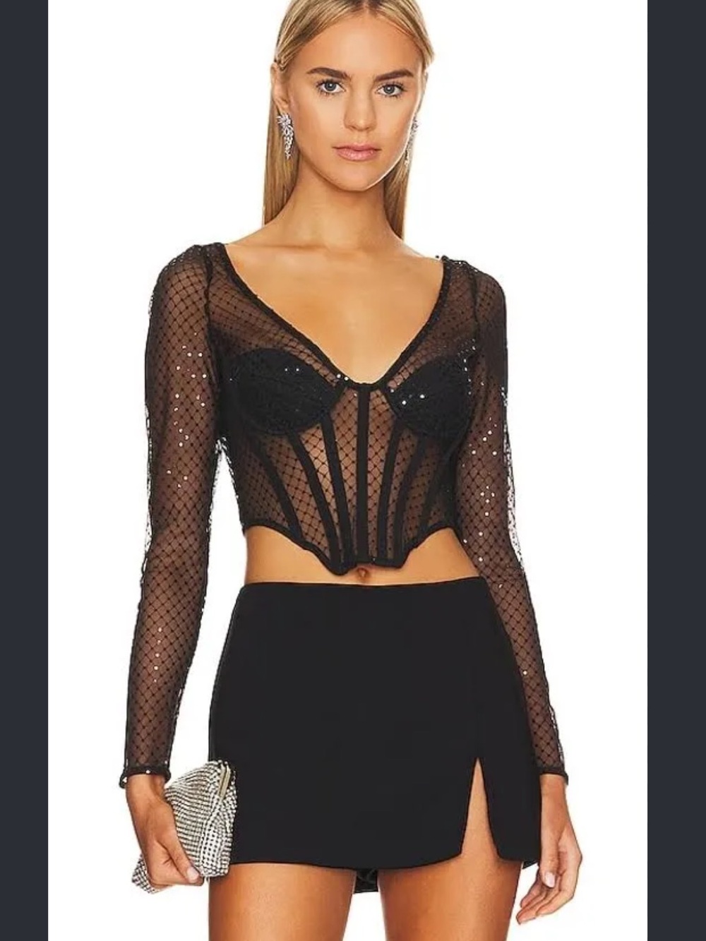 Bardot Sequin Corset Mesh Top Women's XS Bustier Sheer Crop Revolve N